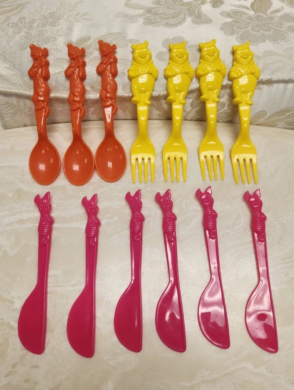 Vintage Winnie the Pooh Plastic Toddler Cutlery Silverware 13 Pieces